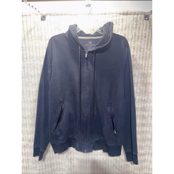 Mack Weldon Hoodie Mens Large L Navy Blue Solid Casual Full Zip Drawstring Soft - Picture 1 of 8